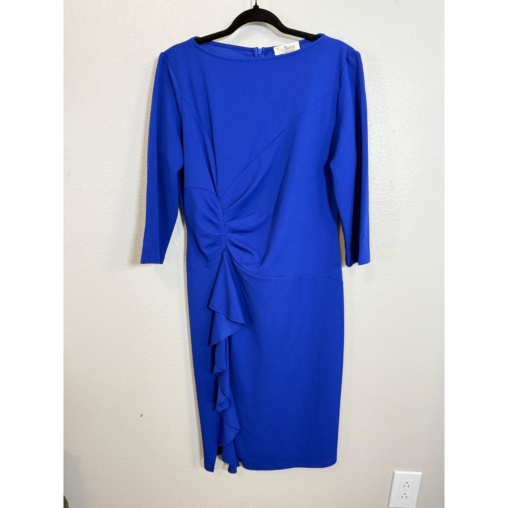 Aisize Royal Blue Ruffle Sheath Dress 3/4‎ Sleeve Vintage Style Midi XL